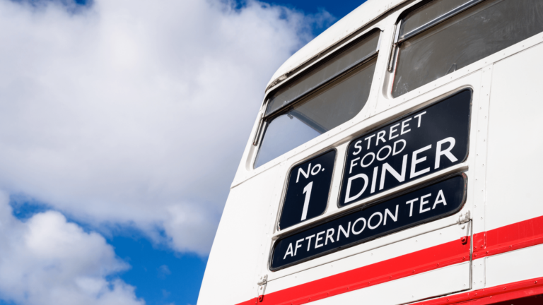 A bus that has been converted to a food truck